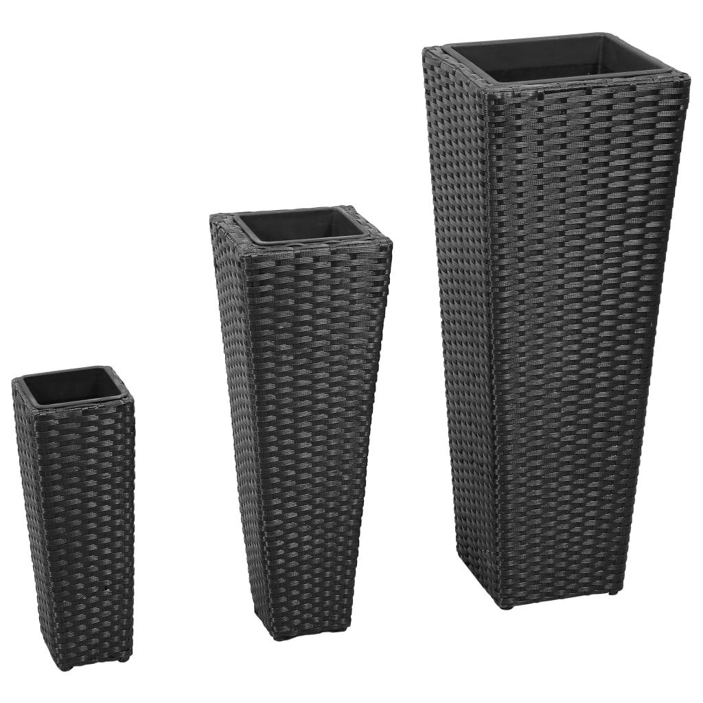 3 pcs Lits surélevés Jardinières - Résine tressée Noir MP558 - Image 2