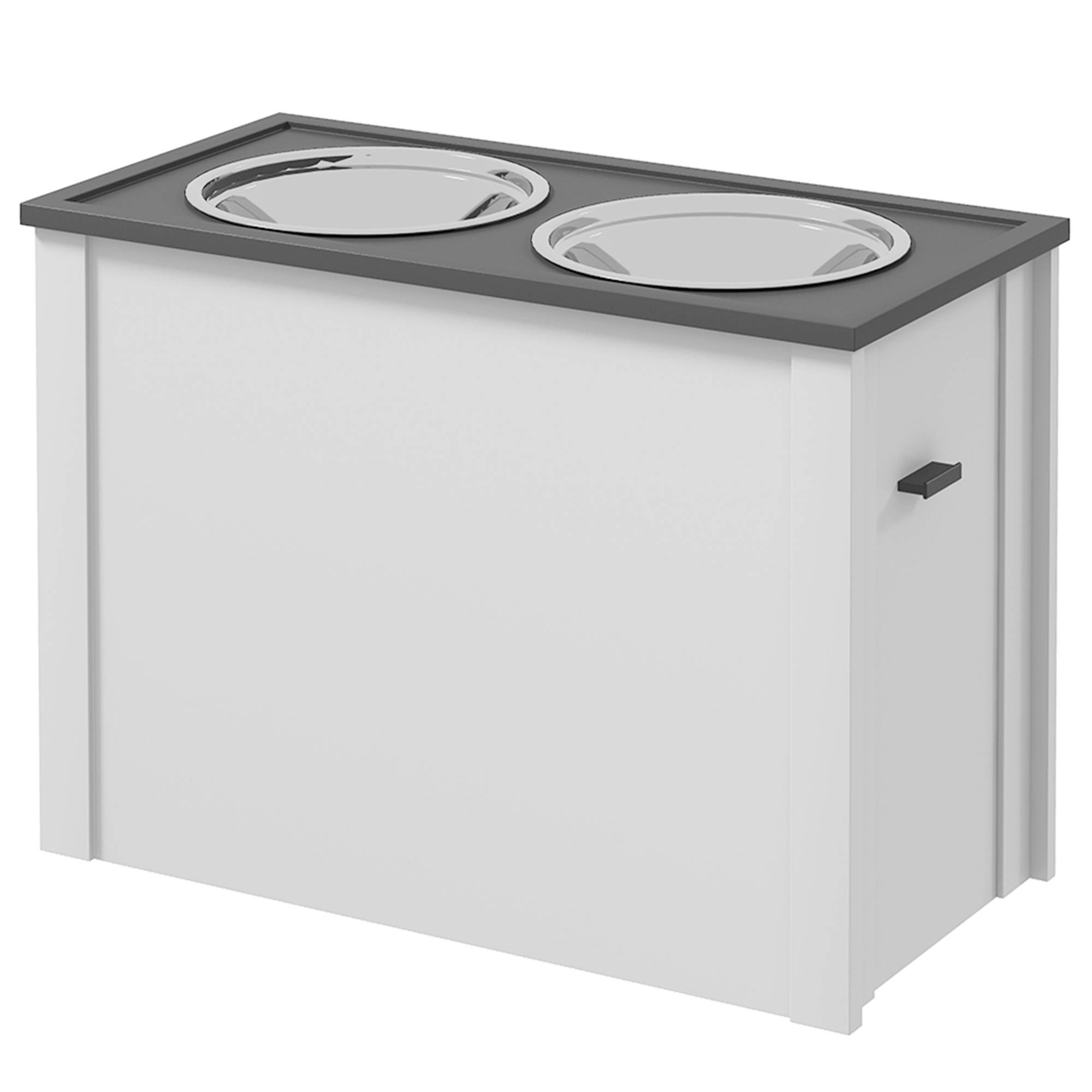 Sans Marque - Station d'alimentation avec gamelles surélevées, 1 compartiment de rangement, 2 gamelles en acier inoxydable, 60 x 30 x 42 cm, blanc et gris - Image 1