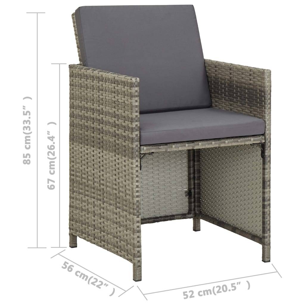 Chaises de jardin avec coussins résine tressée gris 52 x 56 x 67/85 cm (lot de 2) - PANGIVO - Image 8