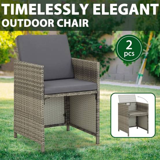 Chaises de jardin avec coussins résine tressée gris 52 x 56 x 67/85 cm (lot de 2) - PANGIVO - Image 9
