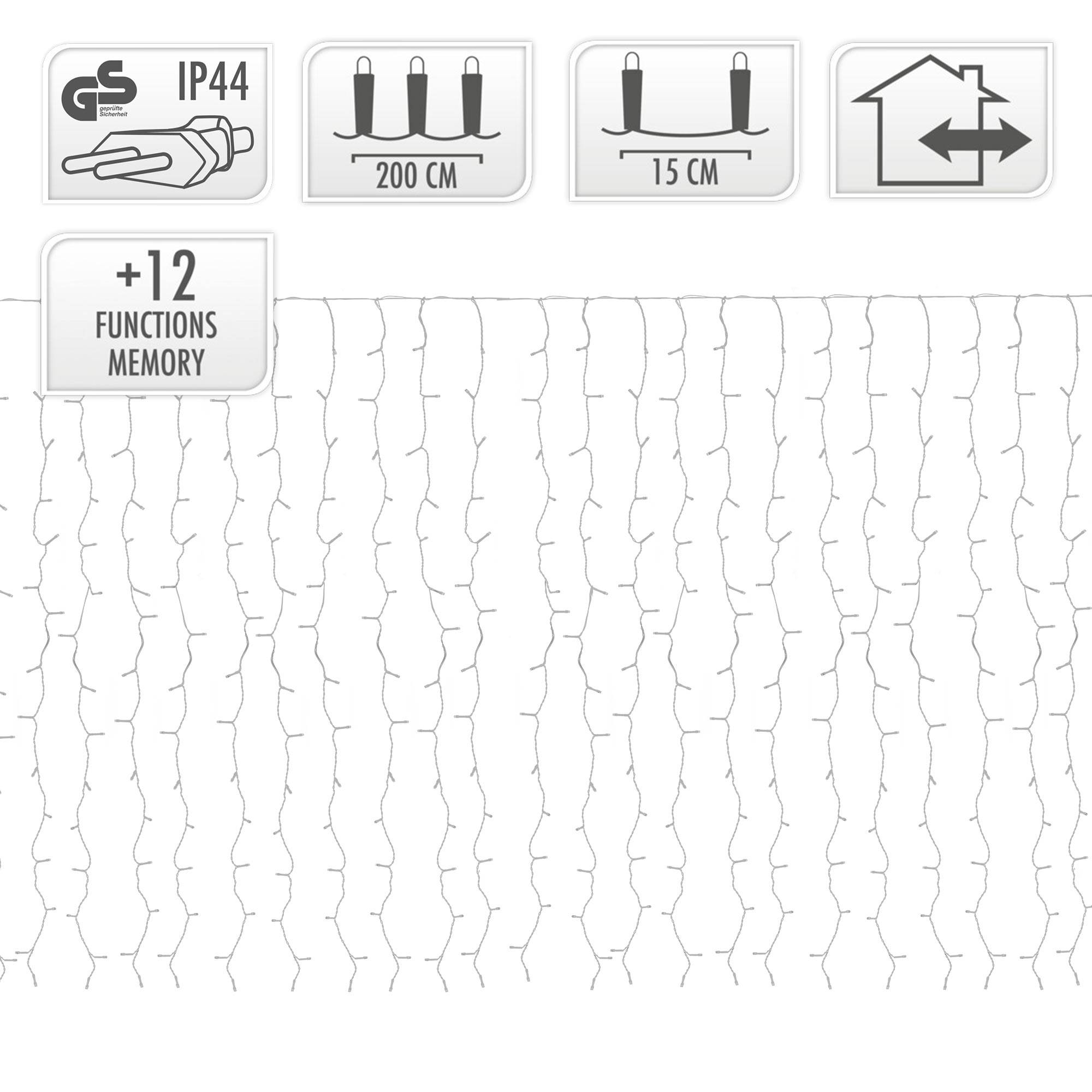 Ecd-Germany - Rideau pendant lumineux de Noël 240 LED blanc froid IP44 2m intérieur/extérieur - Imagen 6