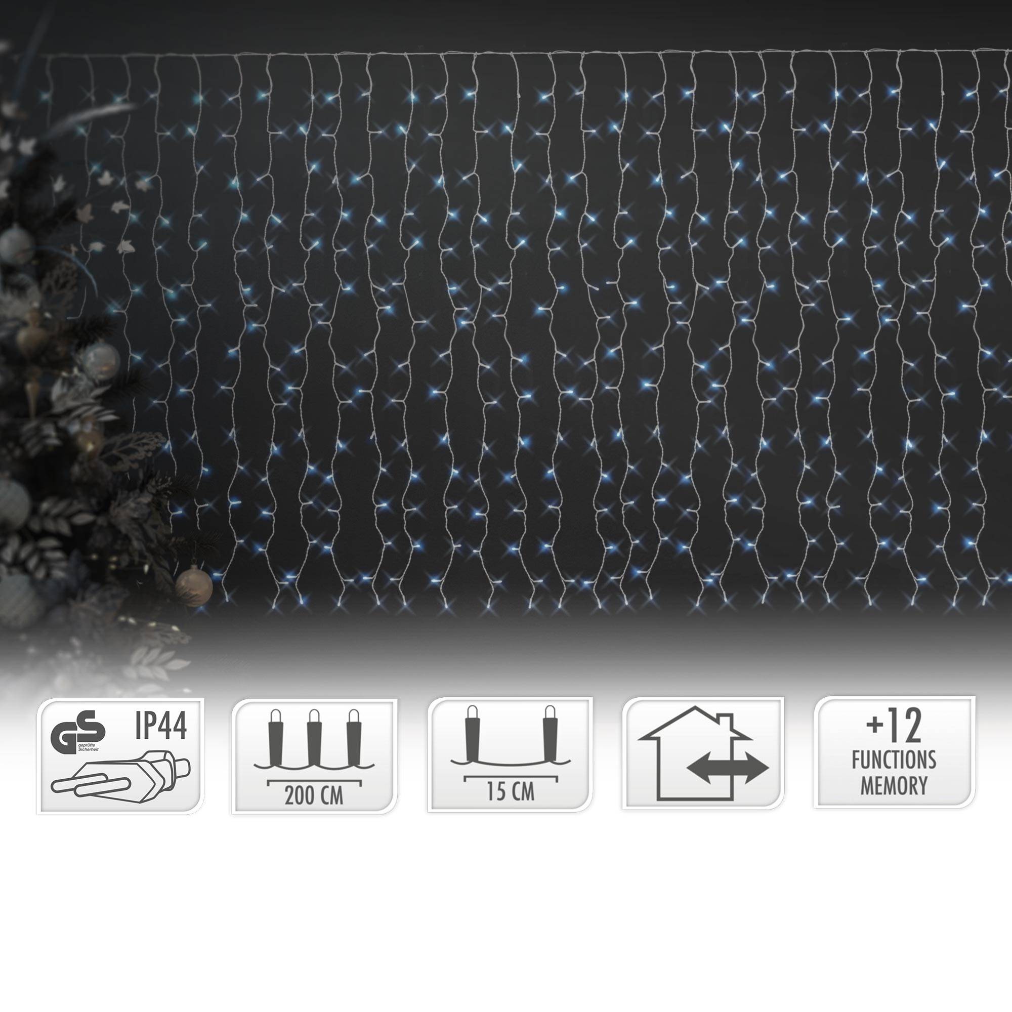 Ecd-Germany - Rideau pendant lumineux de Noël 240 LED blanc froid IP44 2m intérieur/extérieur - Imagen 2