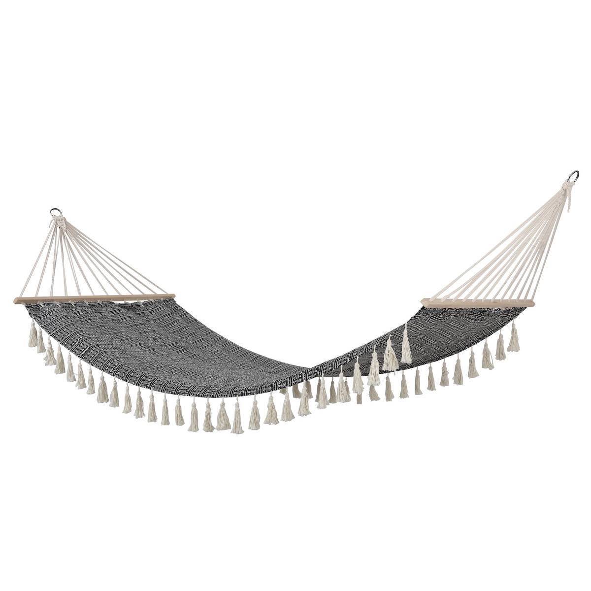 Hesperide - Toile de hamac réversible à franges "Syssia" noir 200x100cm en polycoton Hespéride - Imagen 1