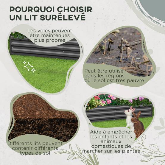 Carré potager jardinière rectangulaire en métal avec tuteurs pour tomates et plantes grimpantes 180 x 90 x 29,5 cm - Image 9
