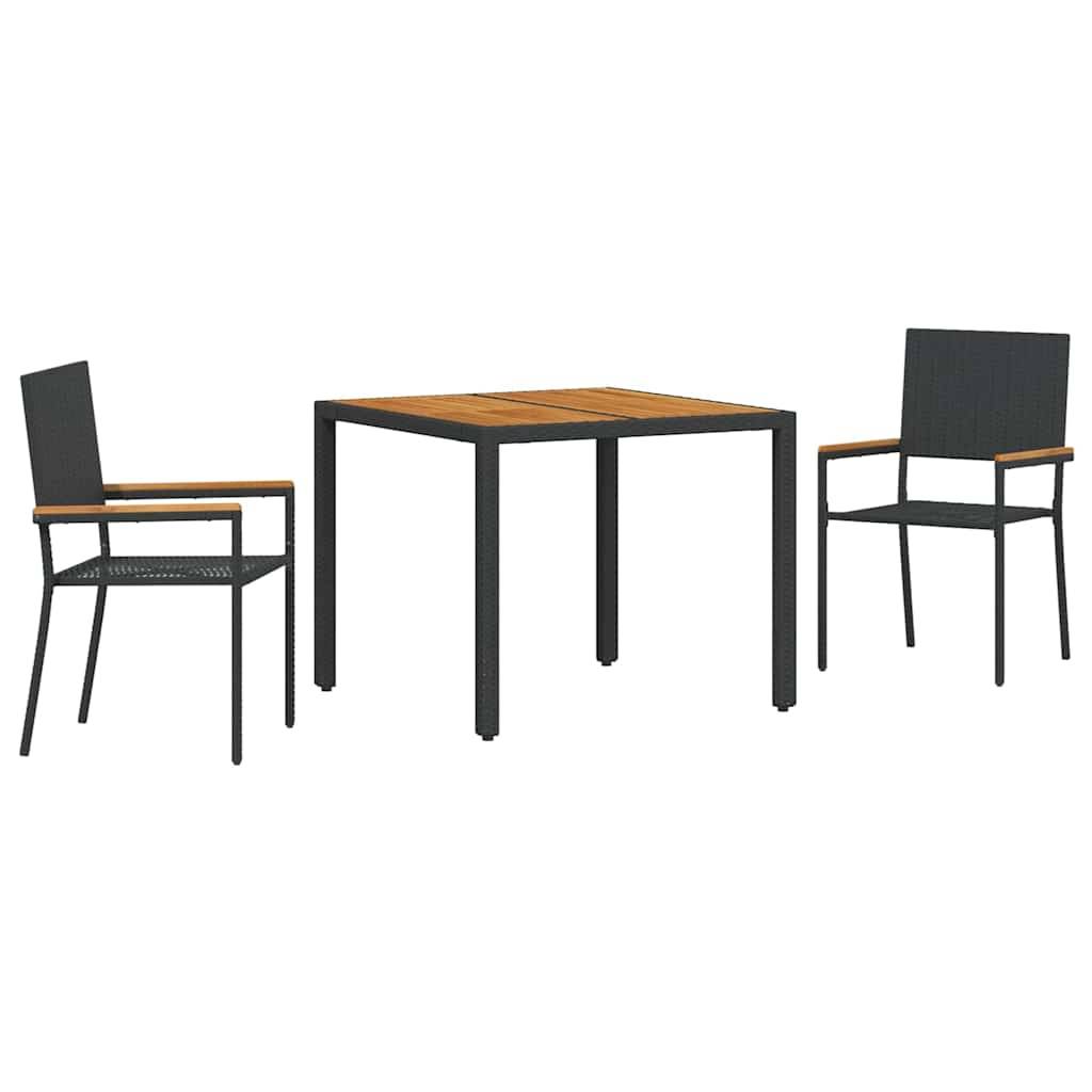 Ensemble de salle à manger pour jardin 3 pcs Noir polyrotin 90 x 90 x 75 cm, Poids :25kg - PANGIVO - Image 2