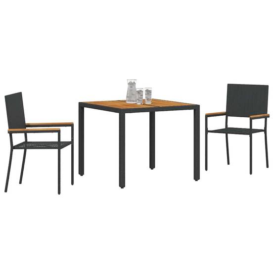 Ensemble de salle à manger pour jardin 3 pcs Noir polyrotin 90 x 90 x 75 cm, Poids :25kg - PANGIVO - Image 3