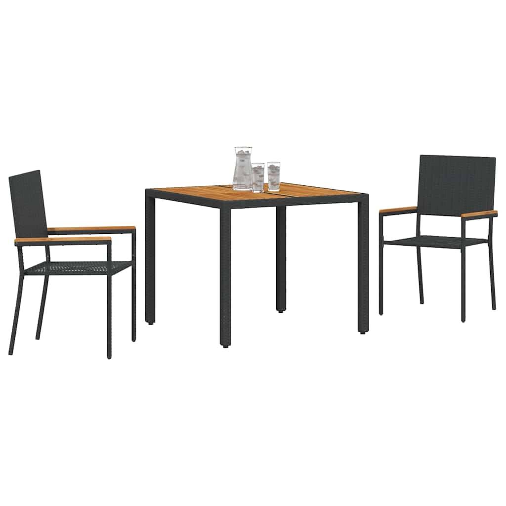 Ensemble de salle à manger pour jardin 3 pcs Noir polyrotin 90 x 90 x 75 cm, Poids :25kg - PANGIVO - Image 3