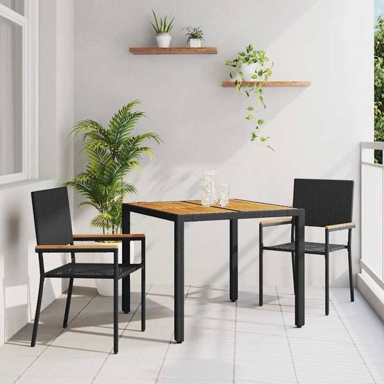 Ensemble de salle à manger pour jardin 3 pcs Noir polyrotin 90 x 90 x 75 cm, Poids :25kg - PANGIVO - Image 1