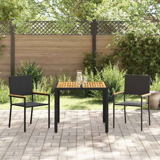 Ensemble de salle à manger pour jardin 3 pcs Noir polyrotin 90 x 90 x 75 cm, Poids :25kg - PANGIVO - Image 4