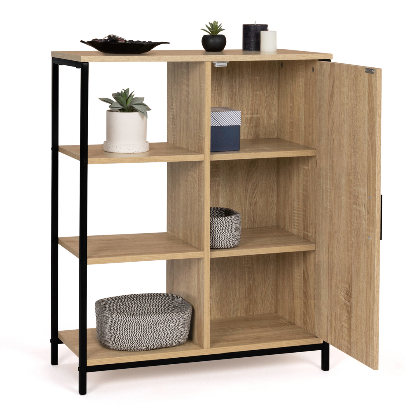 Buffet d'appoint 3 étagères et placard 70 cm DETROIT design industriel - Image 4