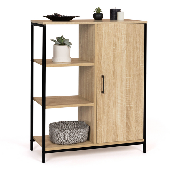 Buffet d'appoint 3 étagères et placard 70 cm DETROIT design industriel - Image 2