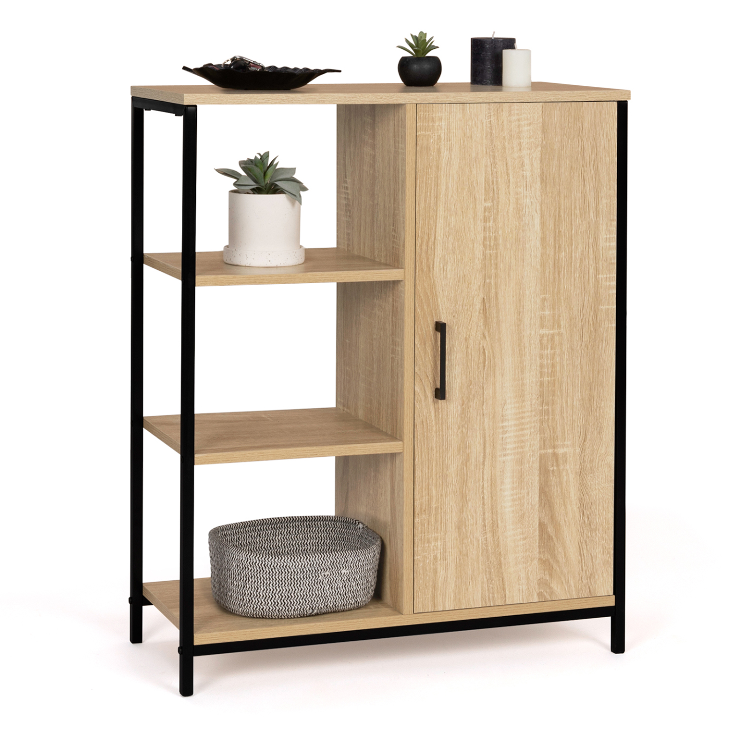 Buffet d'appoint 3 étagères et placard 70 cm DETROIT design industriel - Image 2