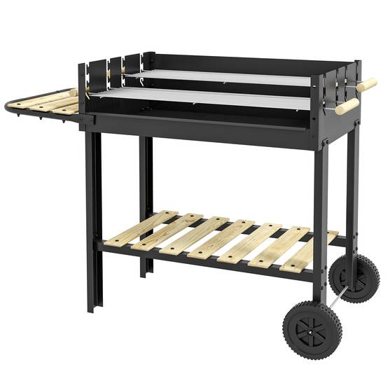 Barbecue à charbon BBQ grill sur pied avec double gril réglable 2 roues et 2 étagères dim. 113L x 53,5l x 82,5H cm noir - Image 2