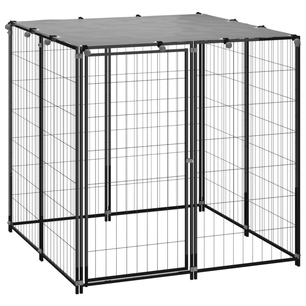 Helloshop26 - Chenil extérieur cage enclos parc animaux chien 110 x 110 x 110 cm acier noir - Imagen 1