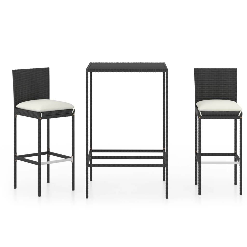 Helloshop26 - Ensemble de bar de jardin 3 pièces et coussins résine tressée noir - Imagen 1