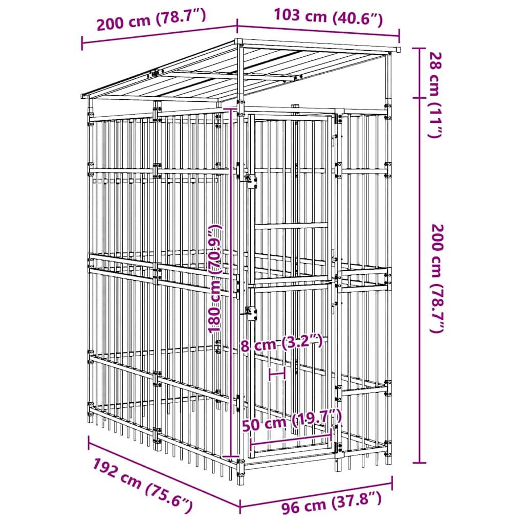 Vidaxl - Chenil d'extérieur avec toit pour chiens Acier 1,84 m² vidaXL 3097946 - Imagen 3