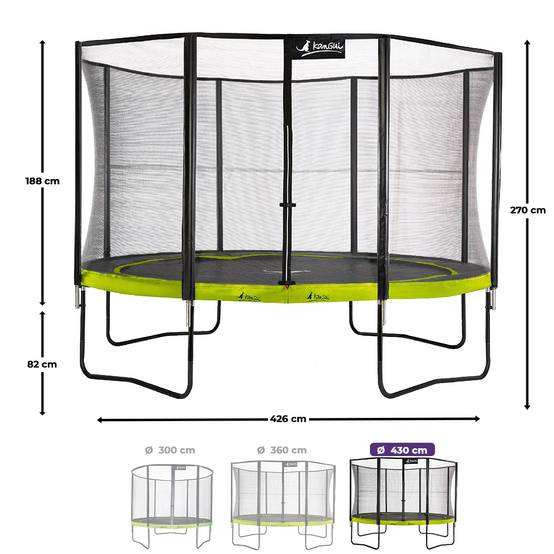 Kangui - Trampoline Ø 430cm + filet + échelle + bâche + kit ancrage - PUNCHI 430 Vert Kangui - Image 3