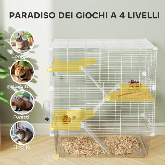 Cage Multigrillagée Acier PET Furets Chinchillas Bac Profond 73x47x80cm Blanc - ComfortXL Outdoor Living - Image 6
