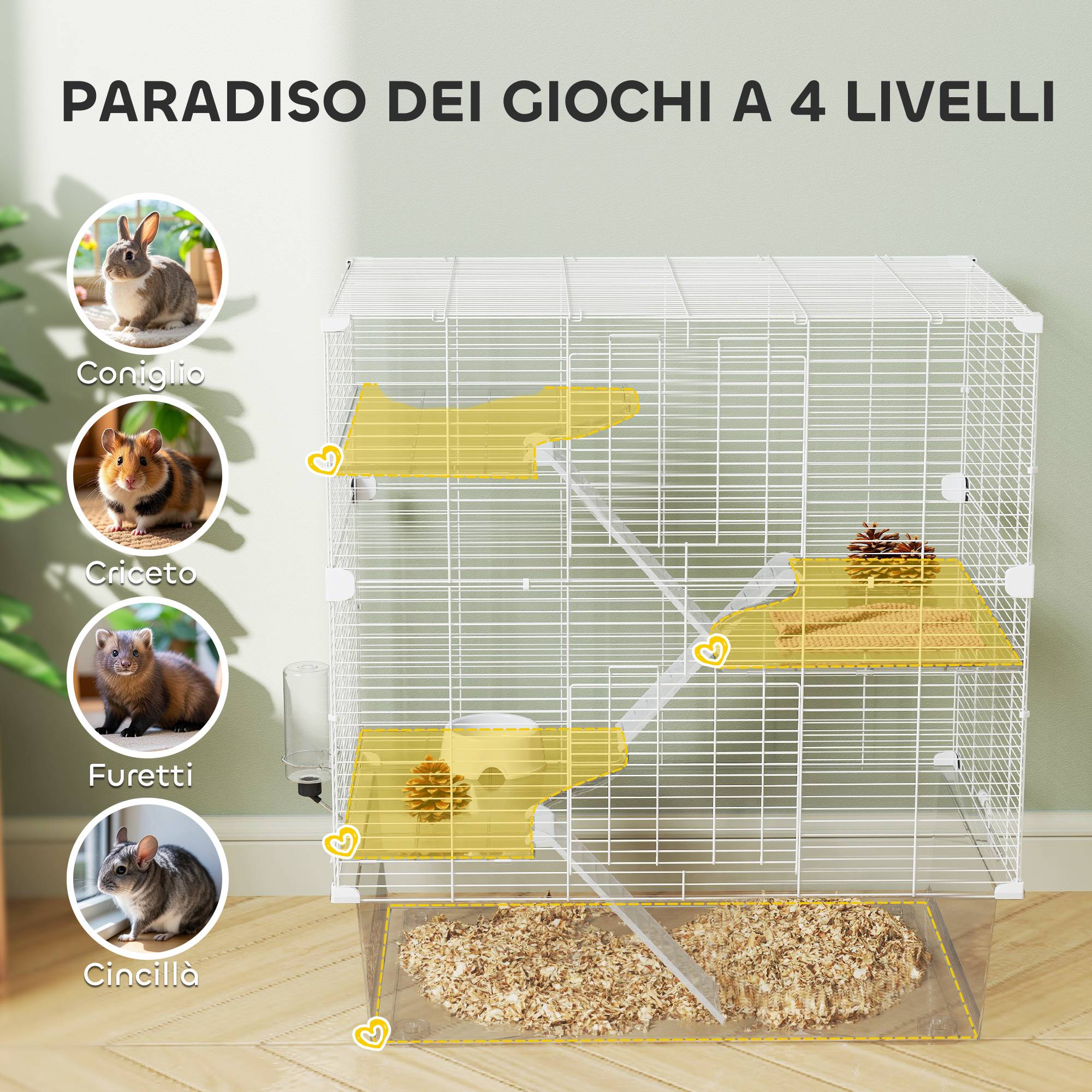 Cage Multigrillagée Acier PET Furets Chinchillas Bac Profond 73x47x80cm Blanc - ComfortXL Outdoor Living - Image 6