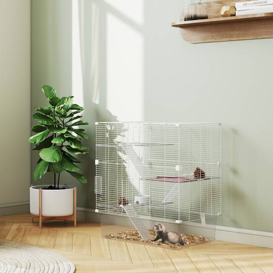 Cage Multigrillagée Acier PET Furets Chinchillas Bac Profond 73x47x80cm Blanc - ComfortXL Outdoor Living - Image 4