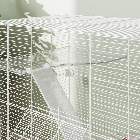 Cage Multigrillagée Acier PET Furets Chinchillas Bac Profond 73x47x80cm Blanc - ComfortXL Outdoor Living - Image 10