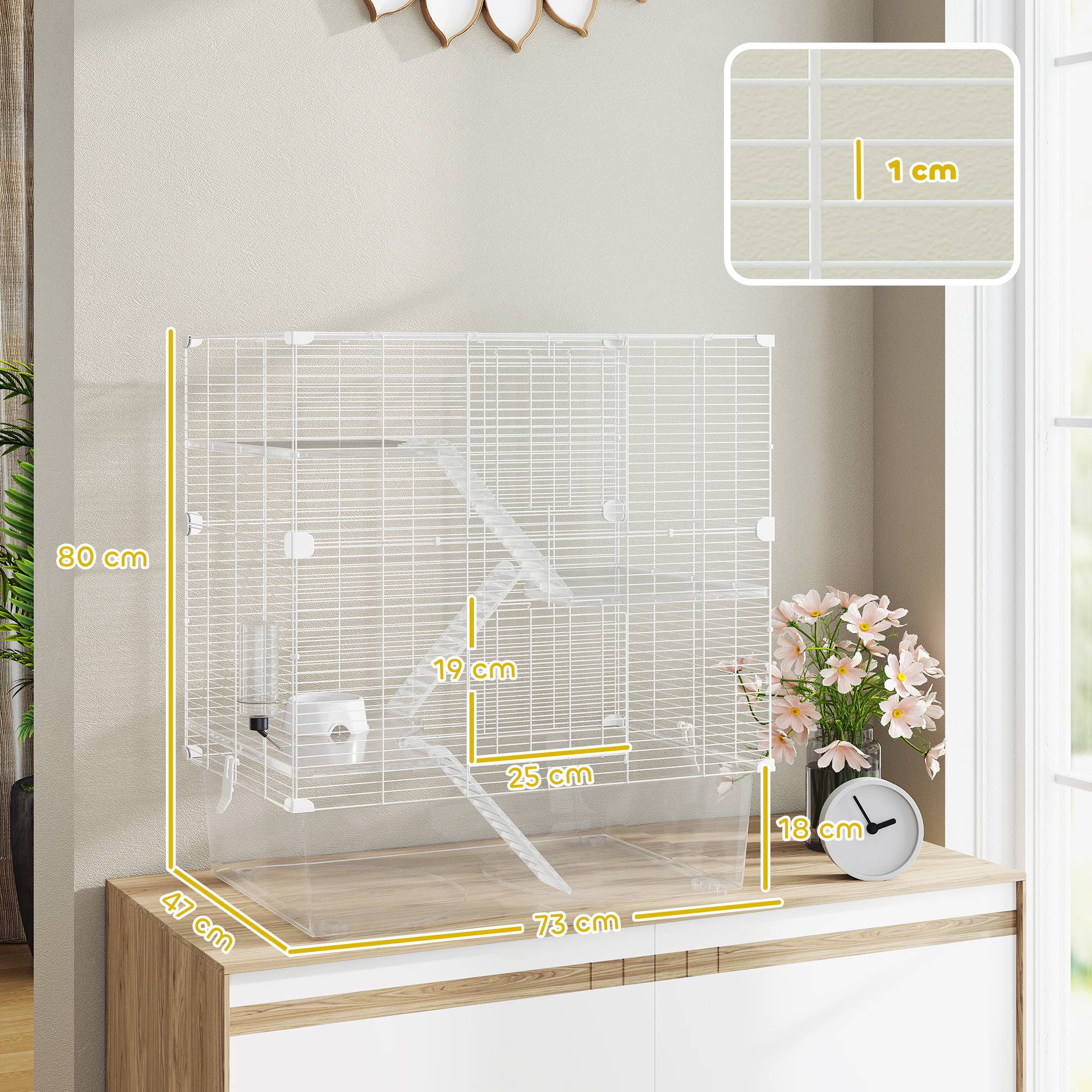 Cage Multigrillagée Acier PET Furets Chinchillas Bac Profond 73x47x80cm Blanc - ComfortXL Outdoor Living - Image 5