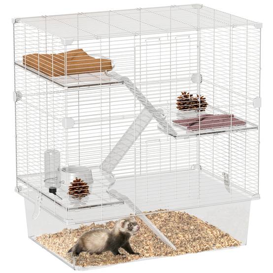 Cage Multigrillagée Acier PET Furets Chinchillas Bac Profond 73x47x80cm Blanc - ComfortXL Outdoor Living - Image 1
