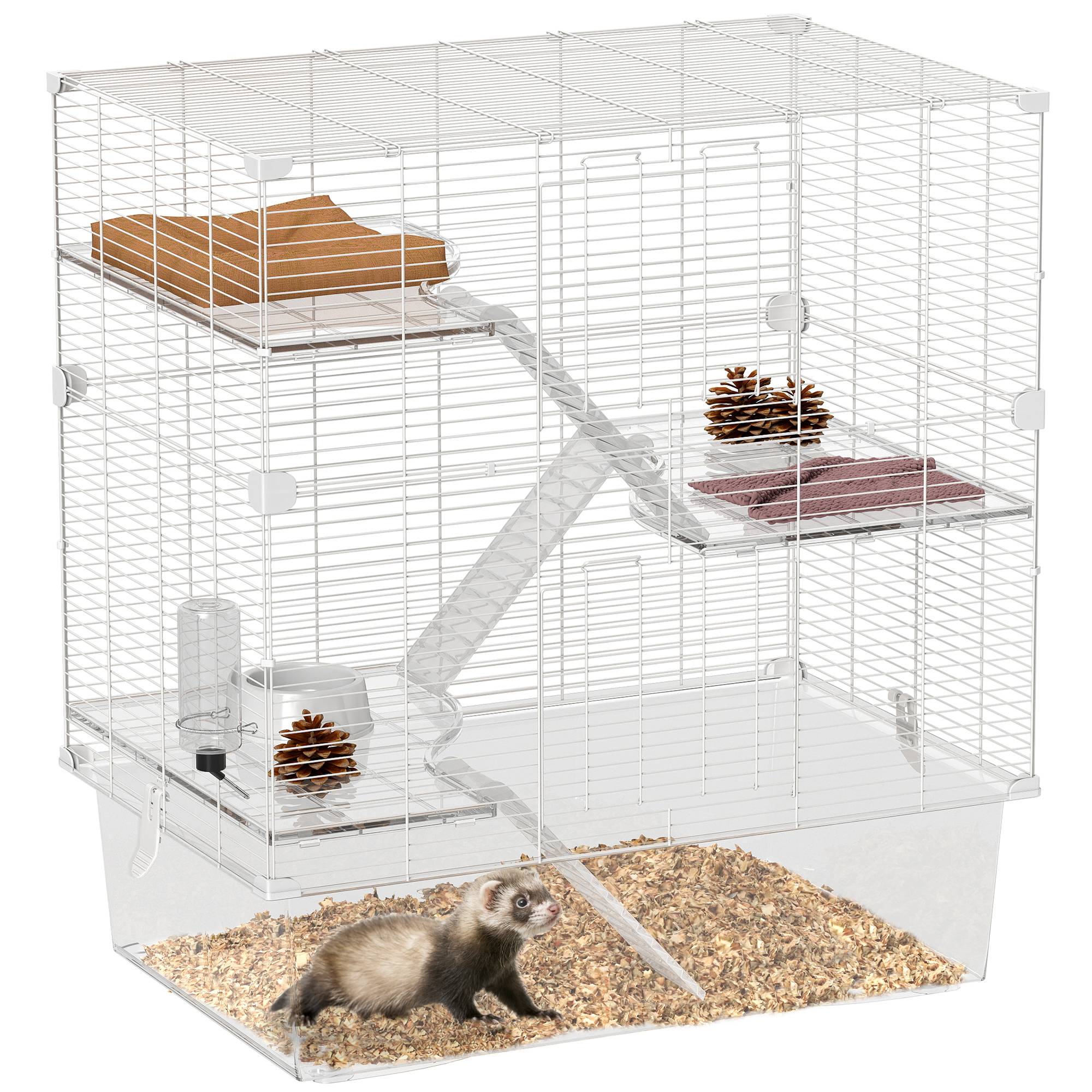 Cage Multigrillagée Acier PET Furets Chinchillas Bac Profond 73x47x80cm Blanc - ComfortXL Outdoor Living - Image 1