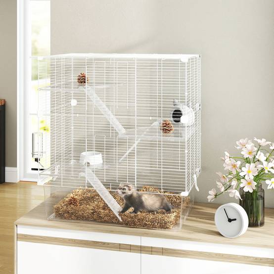 Cage Multigrillagée Acier PET Furets Chinchillas Bac Profond 73x47x80cm Blanc - ComfortXL Outdoor Living - Image 3