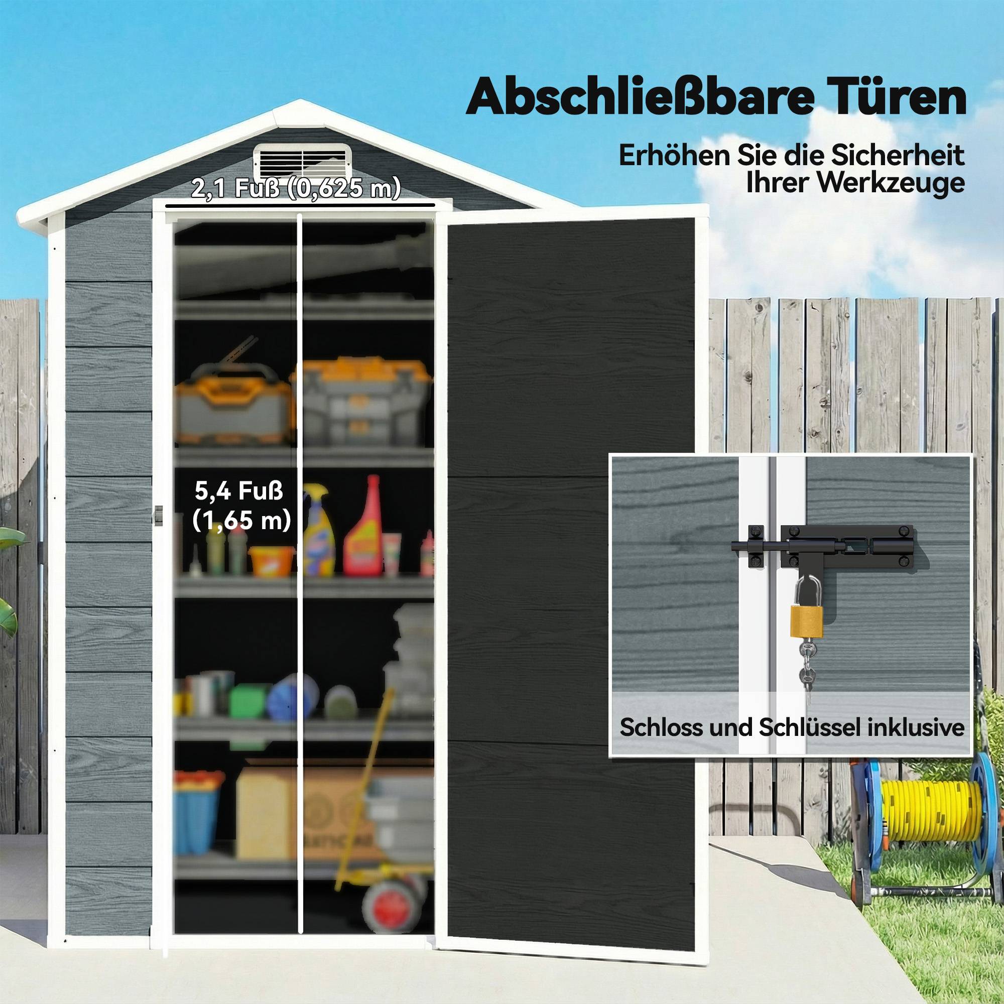 Abri de jardin polypropylène gris 128 x 104 x 196 cm - PANGIVO - Image 8