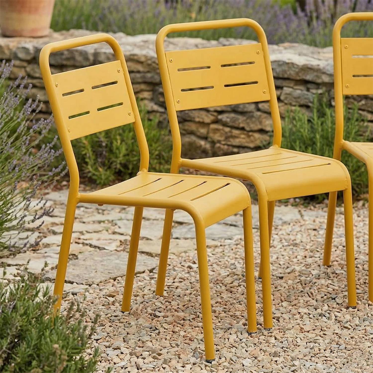 Lot de 6 chaises de jardin empilables jaunes BERGAME - Image 5