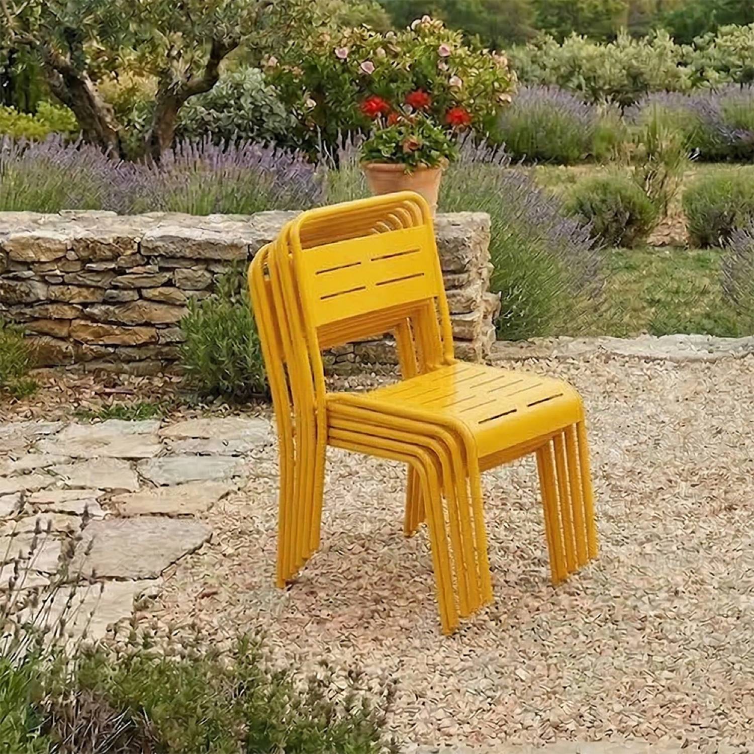 Lot de 6 chaises de jardin empilables jaunes BERGAME - Image 6