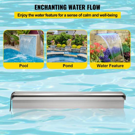 VEVOR Fontaine piscine/étang inox 60x11.5x8cm, 2 conduits d'eau, télécommande, pour décoration extérieure. - Image 4