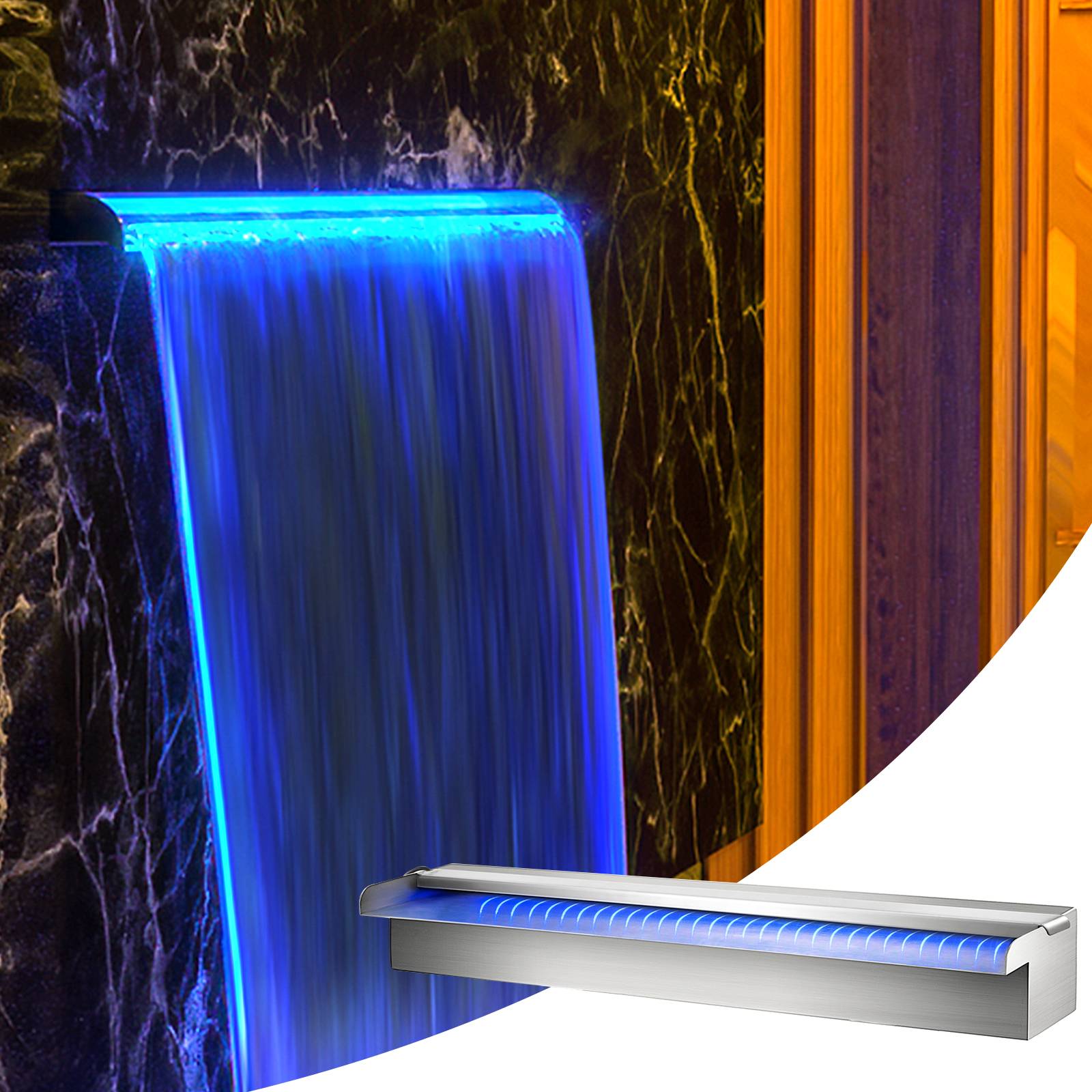 VEVOR Fontaine piscine/étang inox 60x11.5x8cm, 2 conduits d'eau, télécommande, pour décoration extérieure. - Image 8