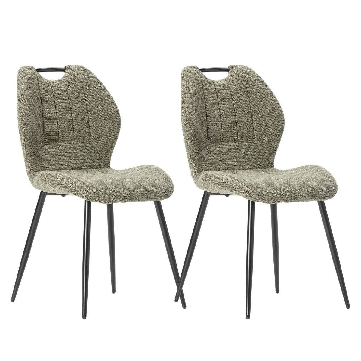Lot de 2 chaises en tissu polyester maillé vert avec poignée et pieds en métal laqué noir - MILDA - Image 1