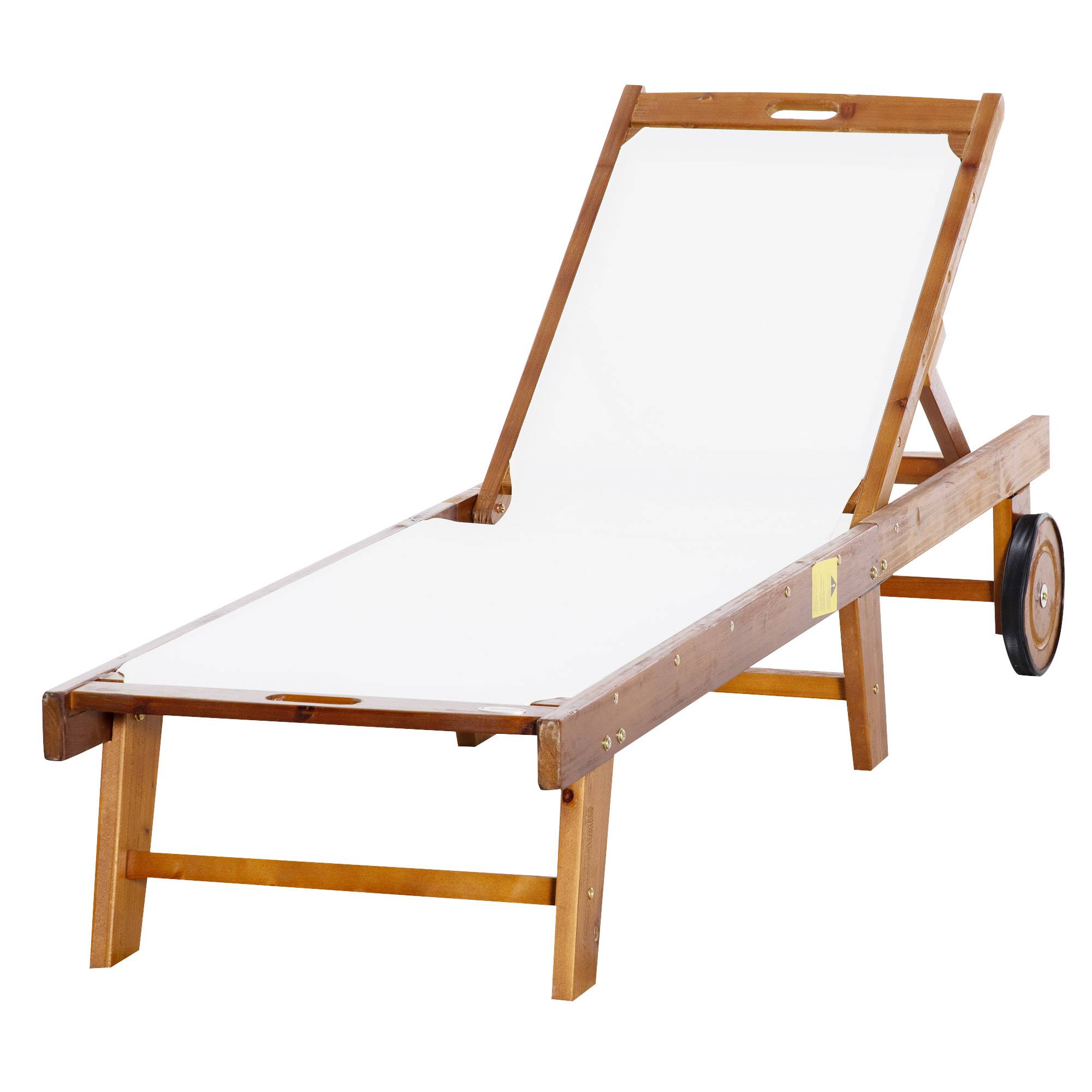 Chaise longue inclinable, transat de jardin, mobilier de jardin, réglable, bois d'acacia, textile, naturel et blanc, 198 x 55 x 30-88,5 cm - Image 2