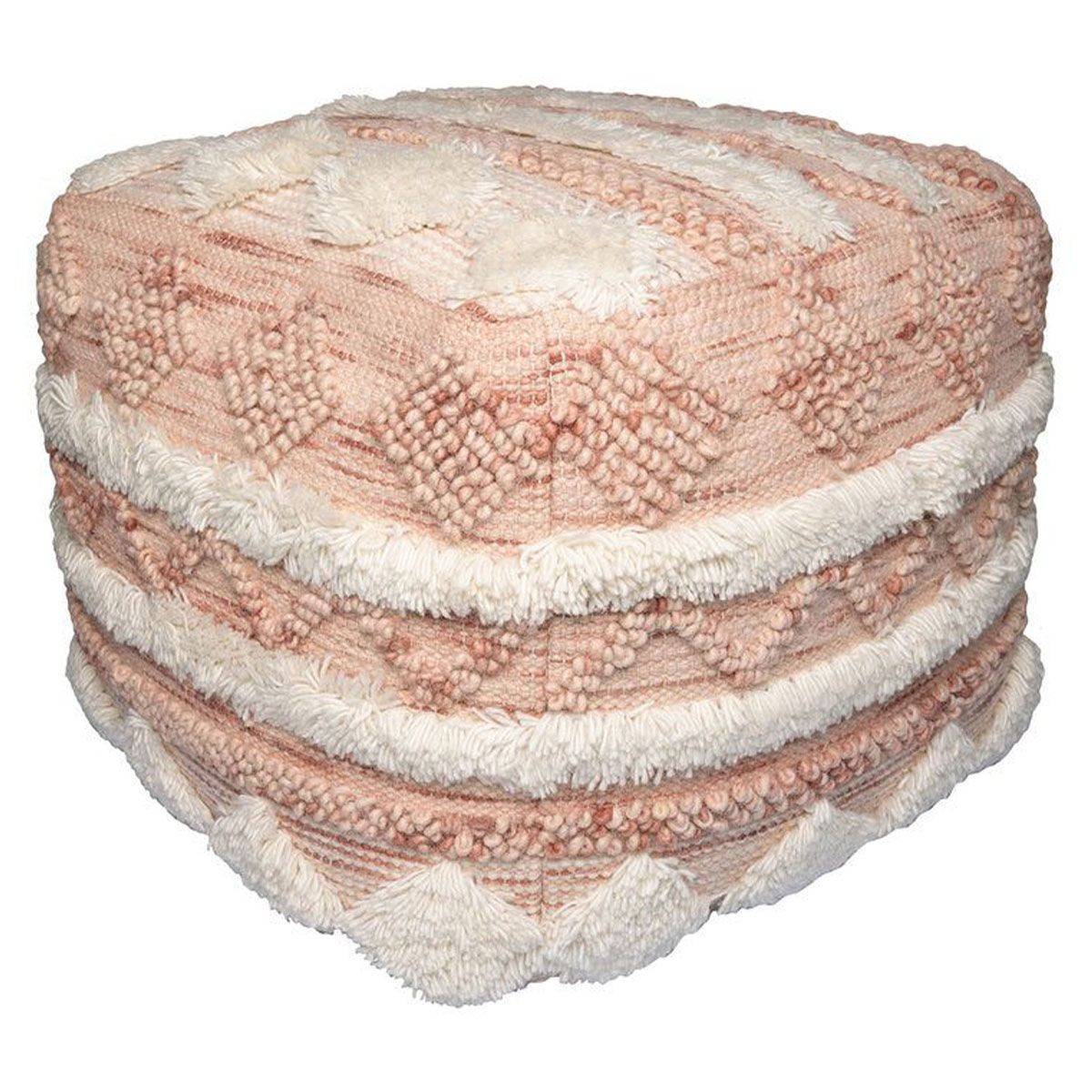 Pouf Bohème Fait à la Main "Bohist" 50cm Rose & Crème - Image 1