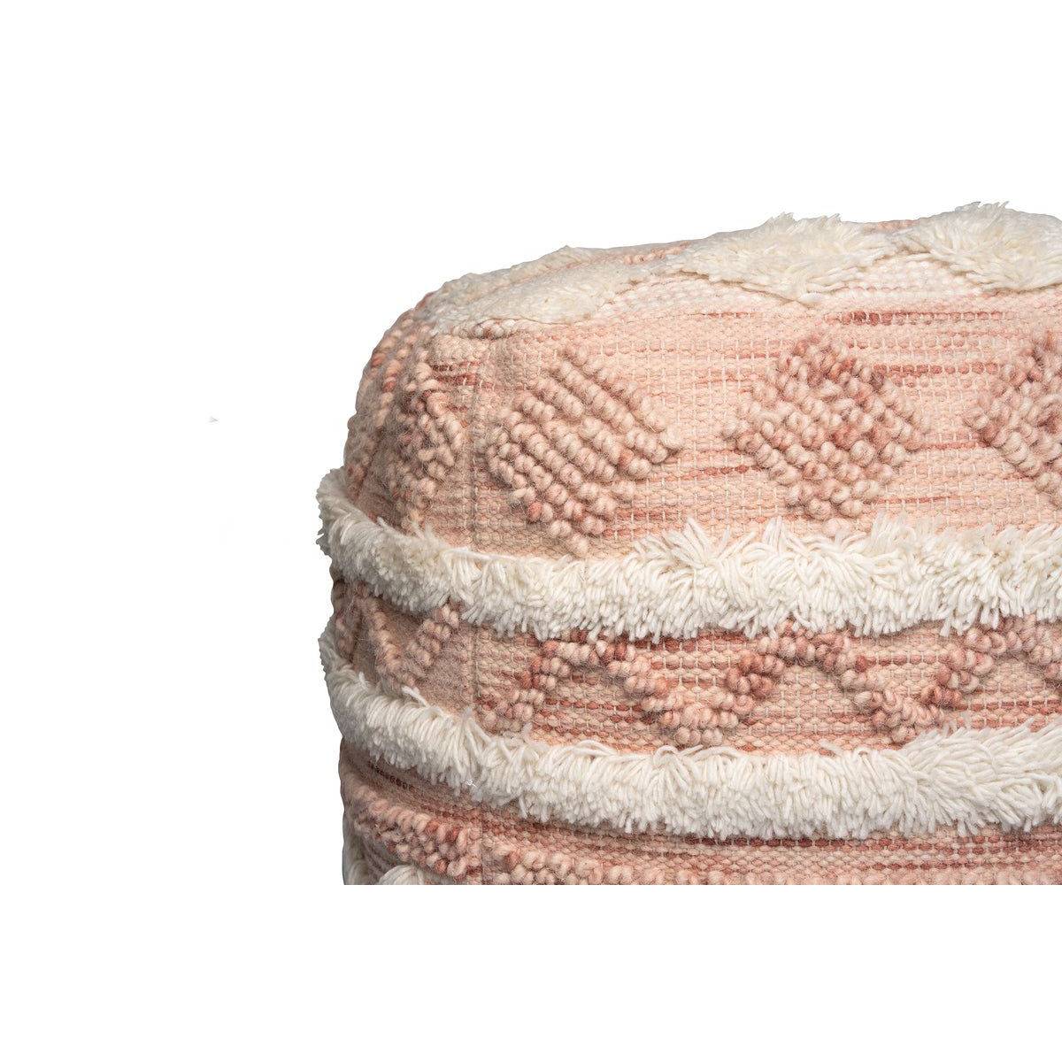 Pouf Bohème Fait à la Main "Bohist" 50cm Rose & Crème - Image 3