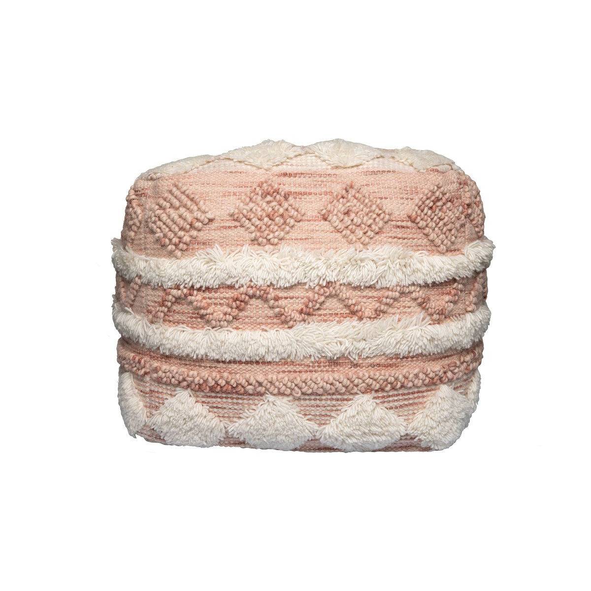 Pouf Bohème Fait à la Main "Bohist" 50cm Rose & Crème - Image 2