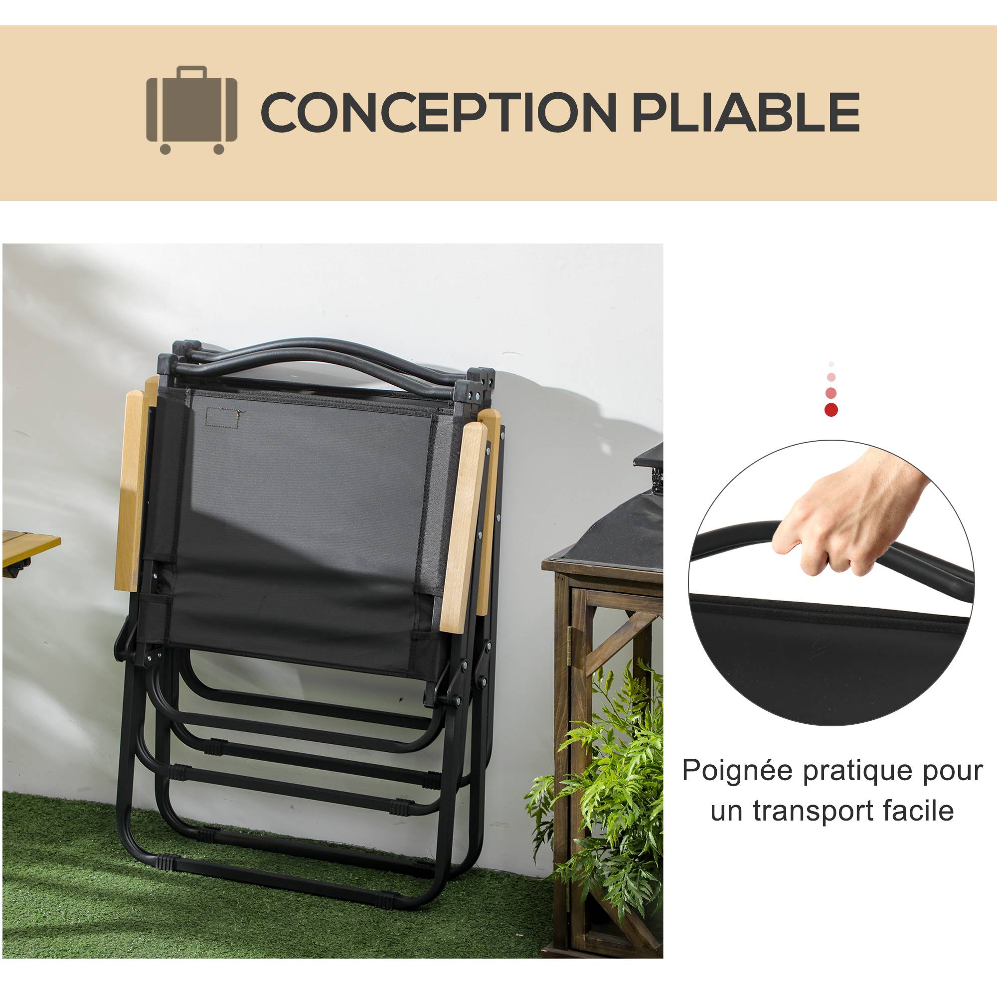 Lot de 2 chaises de camping acier noir 54 x 59 x 78 cm - PANGIVO - Image 7