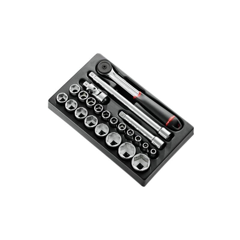 Module 23 pièces cliquet douilles 1/2' 6 pans métriques FACOM - MOD.S161-36PB