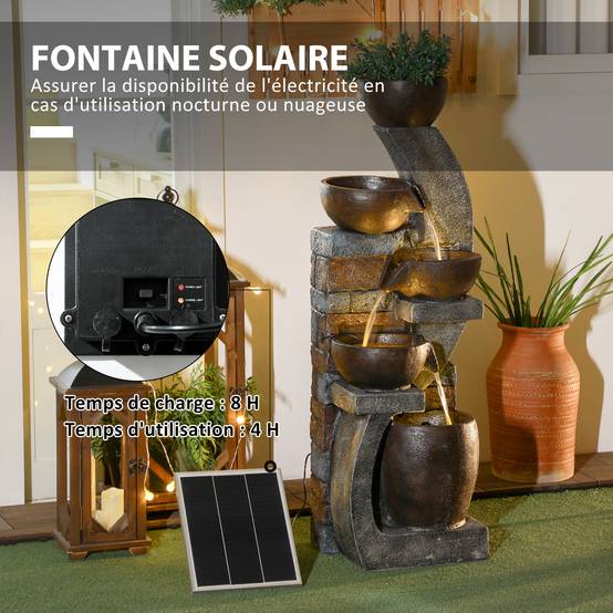 Fontaine de jardin résine gris et marron 37 x 35 x 107 cm - PANGIVO - Image 7