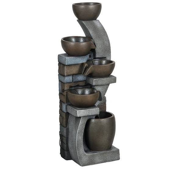 Fontaine de jardin résine gris et marron 37 x 35 x 107 cm - PANGIVO - Image 1