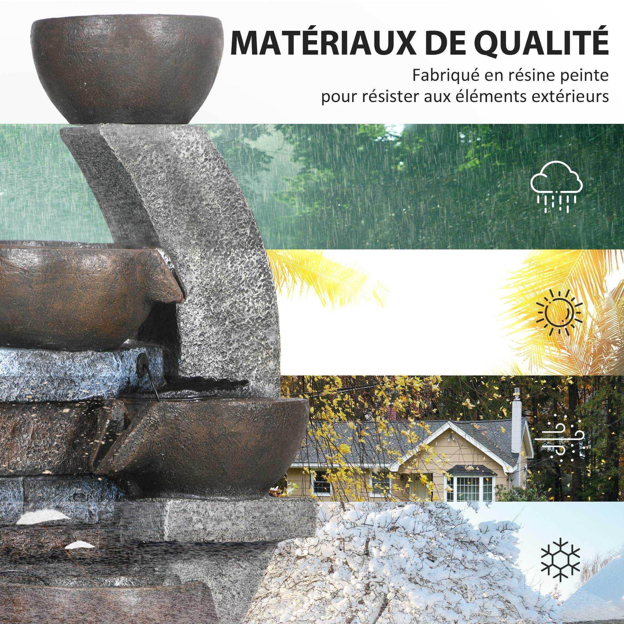 Fontaine de jardin résine gris et marron 37 x 35 x 107 cm - PANGIVO - Image 9