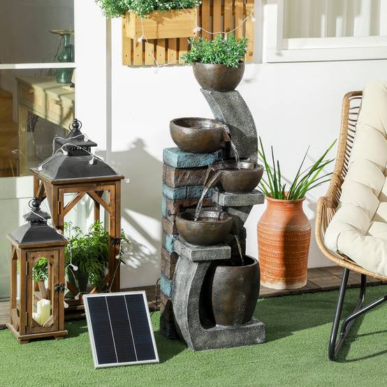 Fontaine de jardin résine gris et marron 37 x 35 x 107 cm - PANGIVO - Image 4