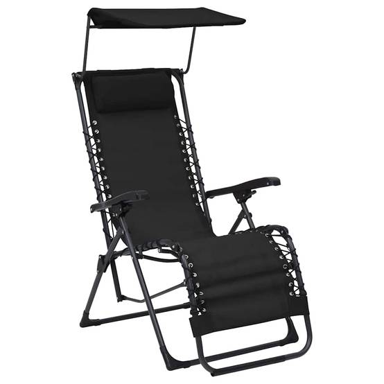 Chaise Longue Pliable Textilène Acier Terrasse Inclinable Noir - ComfortXL Outdoor Living - Image 1