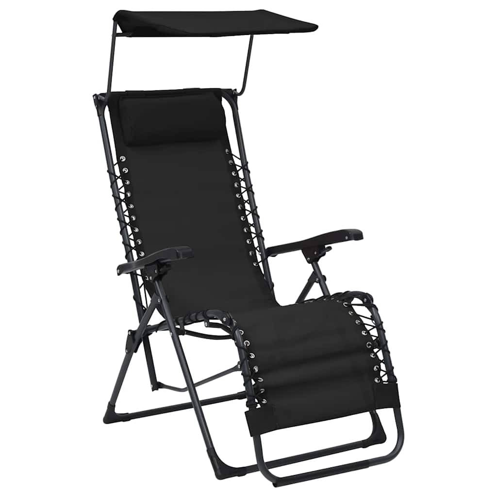 Chaise Longue Pliable Textilène Acier Terrasse Inclinable Noir - ComfortXL Outdoor Living - Image 1