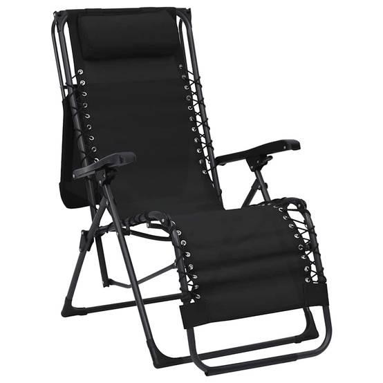 Chaise Longue Pliable Textilène Acier Terrasse Inclinable Noir - ComfortXL Outdoor Living - Image 3