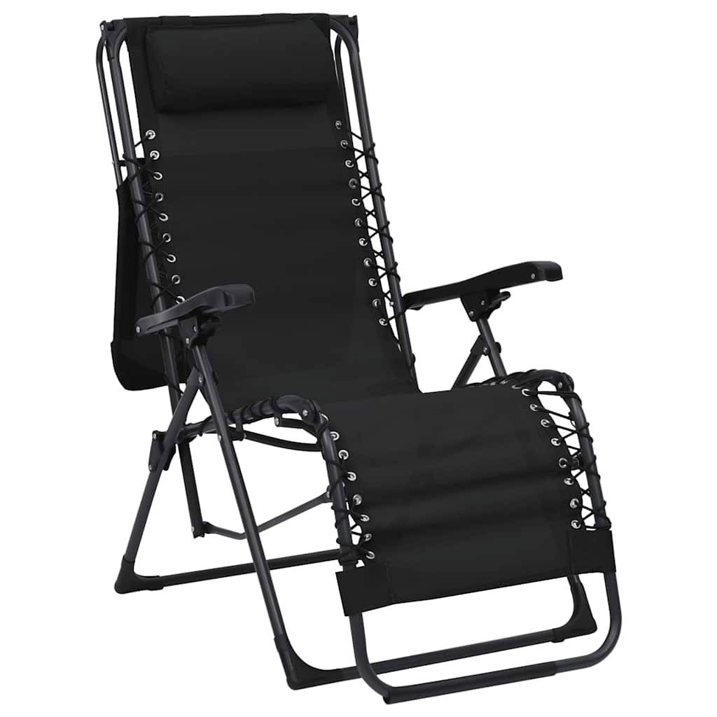 Chaise Longue Pliable Textilène Acier Terrasse Inclinable Noir - ComfortXL Outdoor Living - Image 3