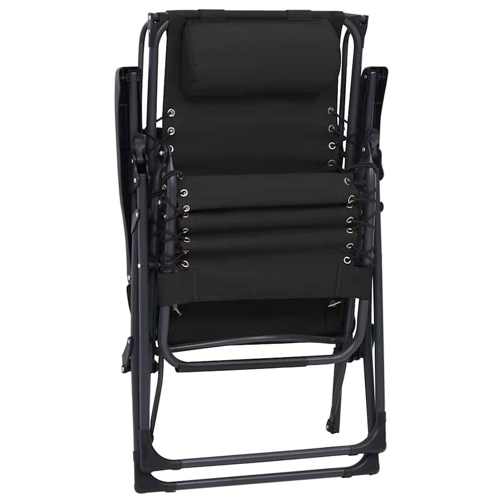 Chaise Longue Pliable Textilène Acier Terrasse Inclinable Noir - ComfortXL Outdoor Living - Image 8